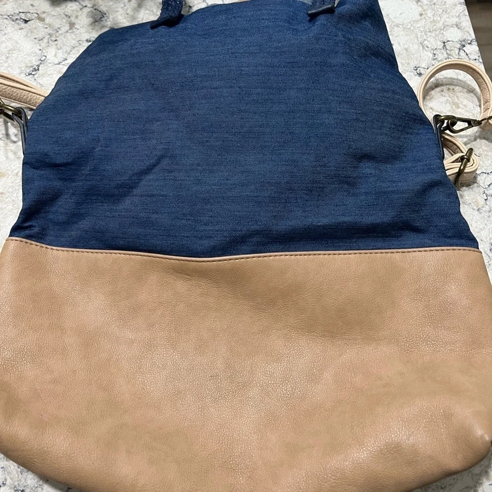G.H. Bass Blue Denim and Tan Casual Tote Bag with Color Block Design